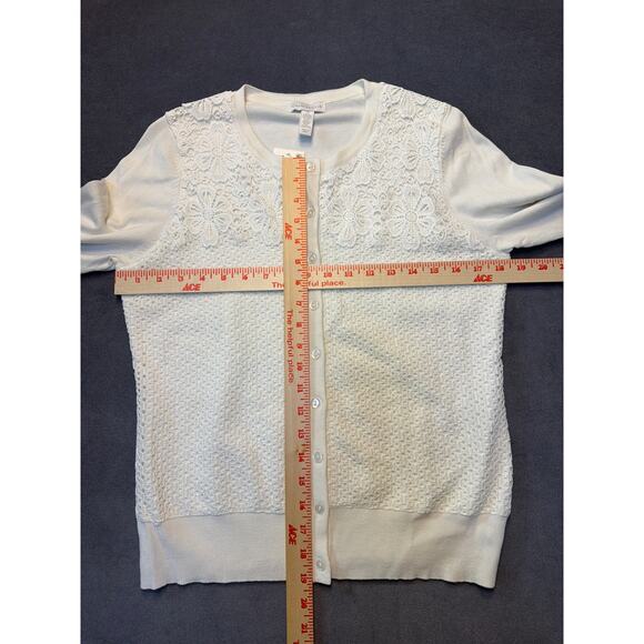 NWT Charter Club Ladies Crochet Design Dressy Cardigan White Medium - Picture 5 of 6